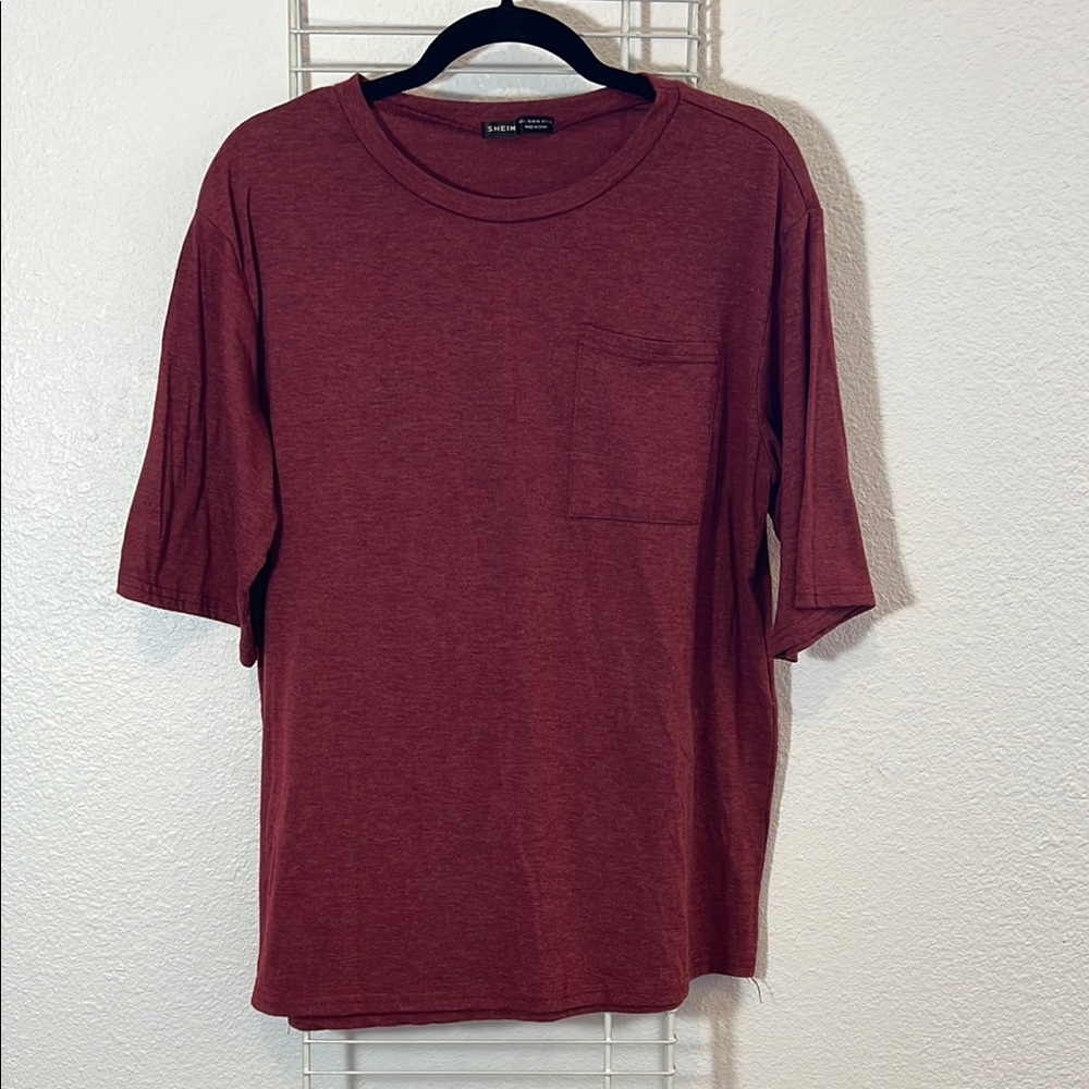 SHEIN Red Short Sleeve Tee Classic Crew Neck